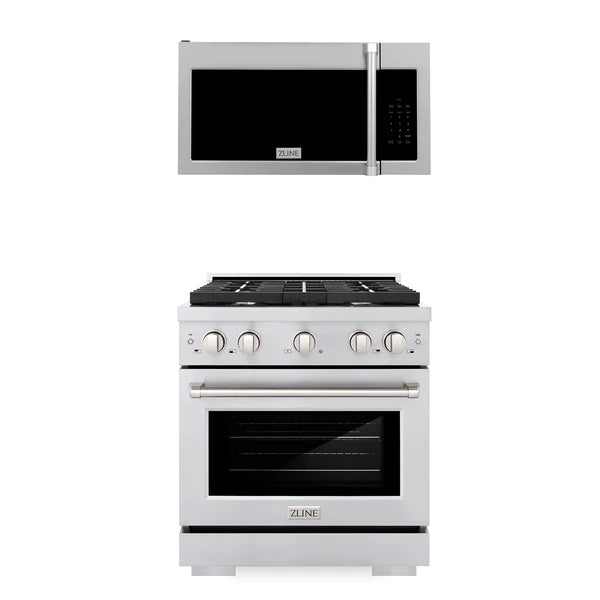 ZLINE 30" Kitchen Package Stainless Steel Gas Range and Over The Range Microwave with Traditional Handle (2KP-SGROTRH30) Free