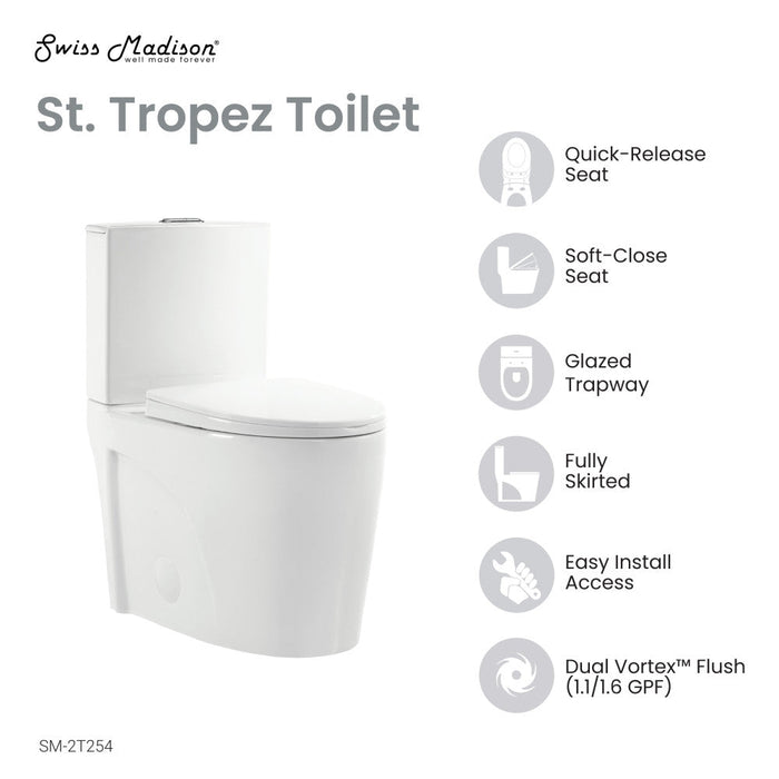 St. Tropez Two-Piece Elongated Toilet Vortex™ Dual-Flush 1.1/1.6 gpf (Chrome Hardware)