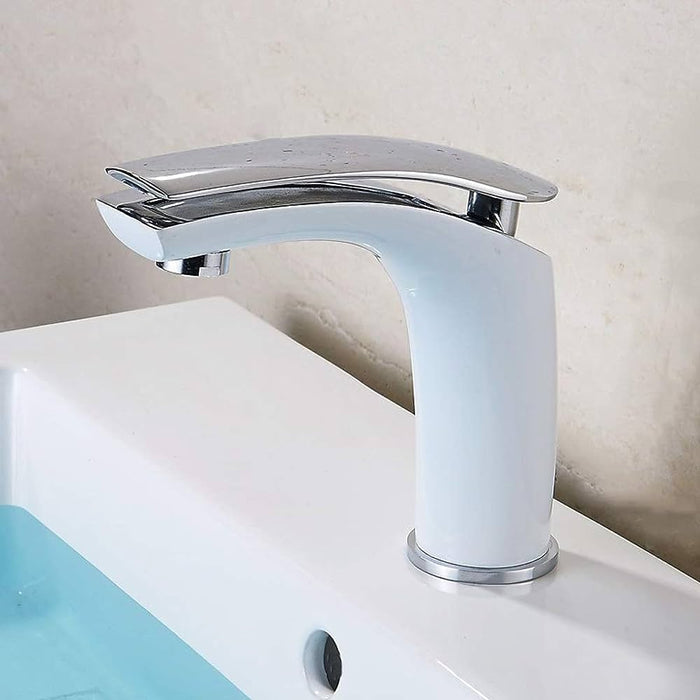 Single Whole Basin Faucet - Chrome/White