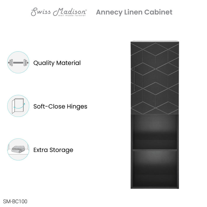 Annecy 15" W x 46" H x 12" D Linen Cabinet in Phantom Black