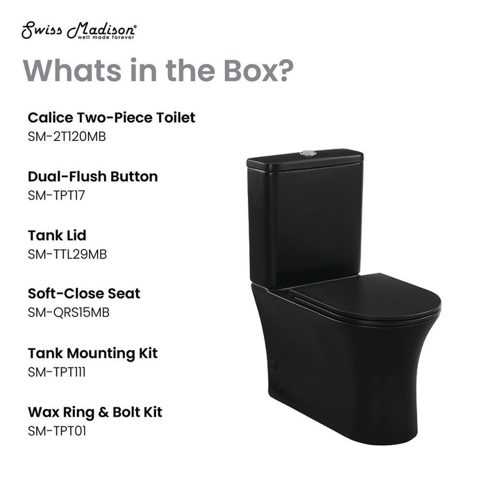 Calice Two-Piece Elongated Rear Outlet Toilet Dual-Flush 0.8/1.28 gpf in Matte Black