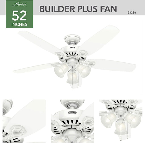 Hunter Fans Builder Plus with 3 Lights 52 inch (Snow White | Item 53236)