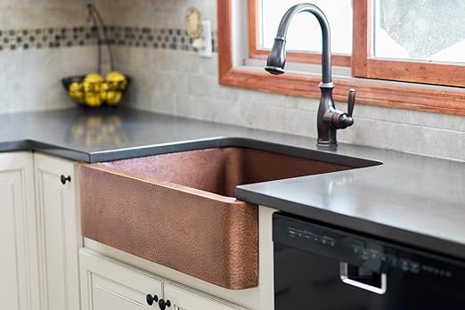 Lange Copper 32"Farmhouse Apron Kitchen Sink and Care Kit, Single Bowl
