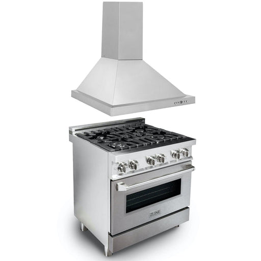 ZLINE 30 in. Kitchen Package with Stainless Steel Dual Fuel Range with DuraSnow Door and Convertible Vent Range Hood (2KP-RASNRH30)