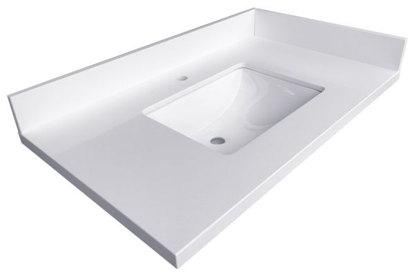 SINGLE SINK WHITE QUARTZ VANITY TOP 37.5"X 22.5"X1.5" WITH SINK INSTALLED SHIPPING PACKAGE