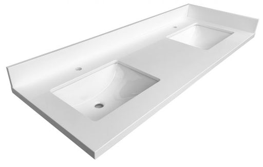 61.5"X 22.5"X1.5" - DOUBLE SINKS WHITE QUARTZ VANITY TOP WITH SINK INSTALLED SHIPPING PACKAGE