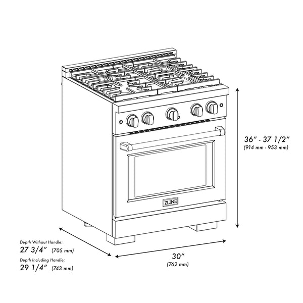 ZLINE 30 in. 4.2 cu. ft. 4 Burner Gas Range with Convection Gas Oven in Stainless Steel (SGR30)