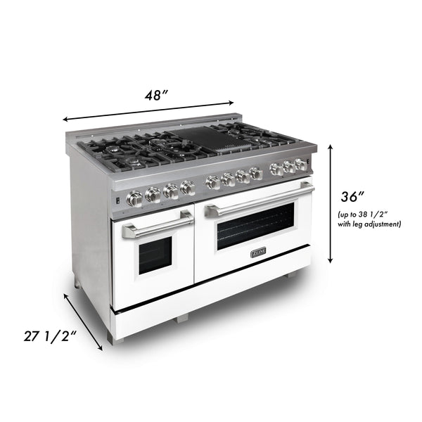 ZLINE 48" 6.0 cu. ft. Electric Oven and Gas Cooktop Dual Fuel Range with Griddle and White Matte Door in Fingerprint Resistant Stainless (RAS-WM-GR-48)