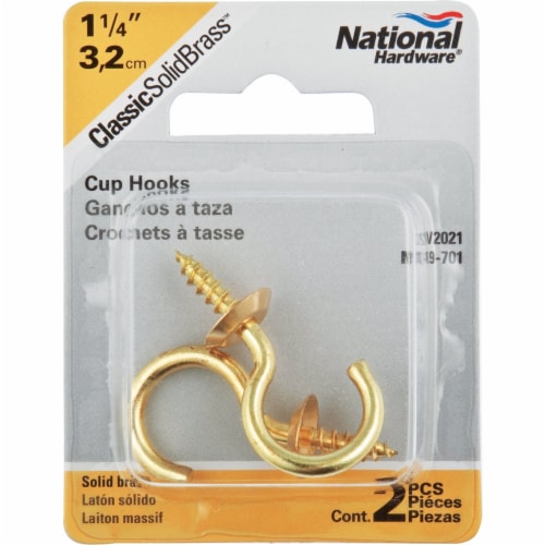 National Hardware Gold Solid Brass Cup Hook 15 lb 1 pk 2 Piece