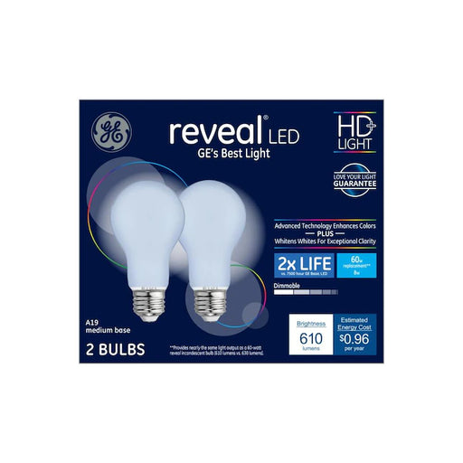 GE  Reveal 60-Watt EQ A19 Color-Enhancing Dimmable LED Light Bulb (2-Pack)