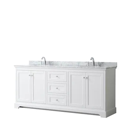 Avery 72-in White Undermount Double Sink Bathroom Vanity with White Carrara Marble Natural Marble Top