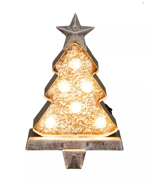 GLITZHOME 7.50" H Marquee LED Wooden Christmas Tree Stocking Holder