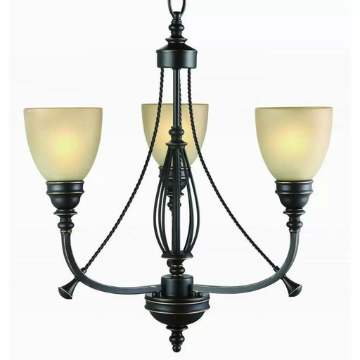 Commercial Electric  3-Light Bronze Chandelier with Tea Stained Glass Shades