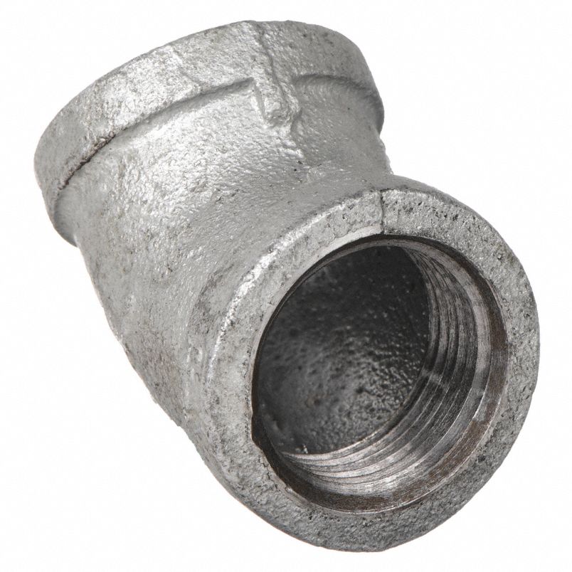 45° Elbow: Malleable Iron, 1-1/2 in x 1-1/2 in Fitting Pipe Size, NPT x NPT, Class 150