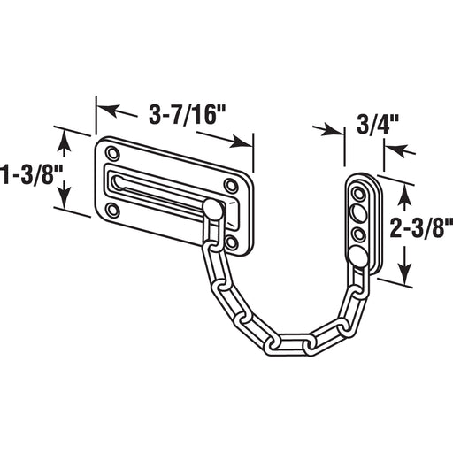 Slide-co Chain Door Fastener with Steel Chain, Brass Plated