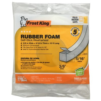 Frost King R538 3/8 Inch By 5/16 Inch By 10 Foot Black Rubber Foam With Self Stick Tape
