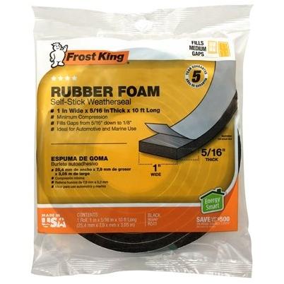 Frost King R511 5/16 Inch By 10 Foot Black Rubber Foam Weather Seal With Self Stick Tape
