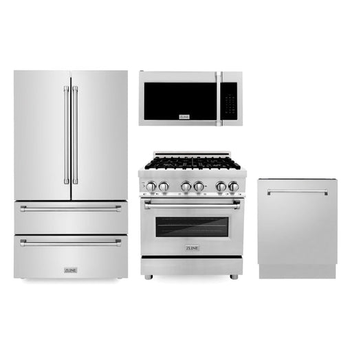 ZLINE Kitchen Package with Refrigeration, 30 in. Stainless Steel Dual Fuel Range, 30 in. Traditional Over The Range Microwave and 24 in. Tall Tub Dishwasher (4KPR-RAOTRH30-DWV)