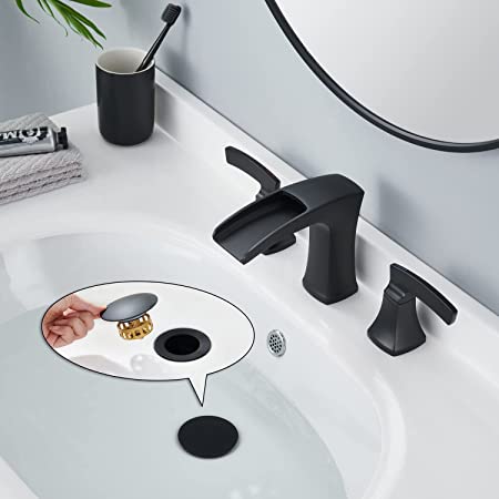 Lexdale Waterfall Bathroom Faucet Widespread Bathroom Vanity Sink Faucet Black Brass 2 Handles Lavatory Bath Faucet with Pop up Drain and Supply Lines