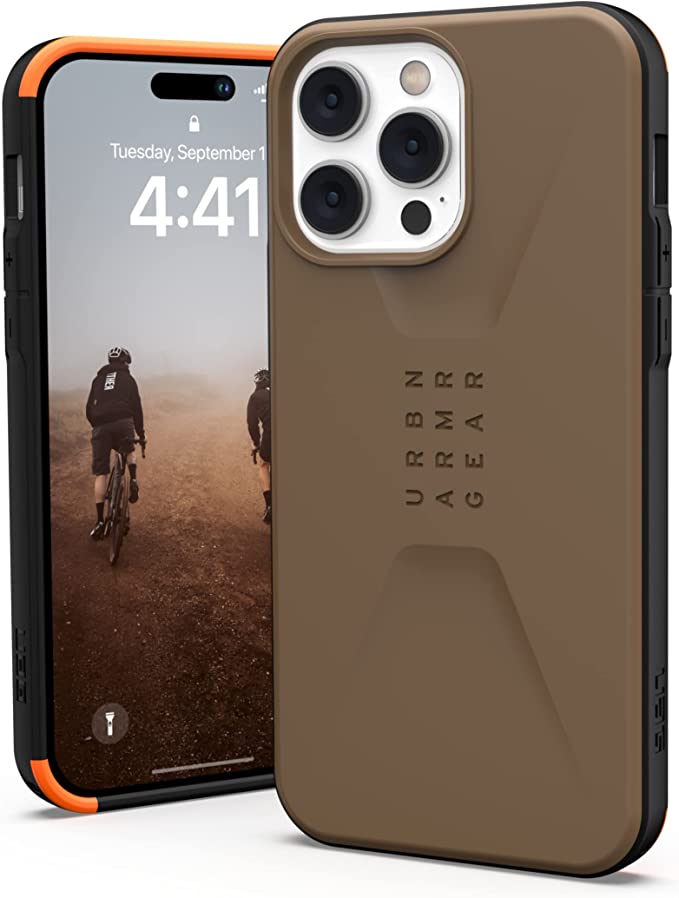 UAG Designed for iPhone 14 Pro Max Case Brown Dark Earth 6.7" Civilian Sleek Ultra Thin Slim Impact Resistant Dropproof Protective Cover Compatible with Wireless Charging by URBAN ARMOR GEAR