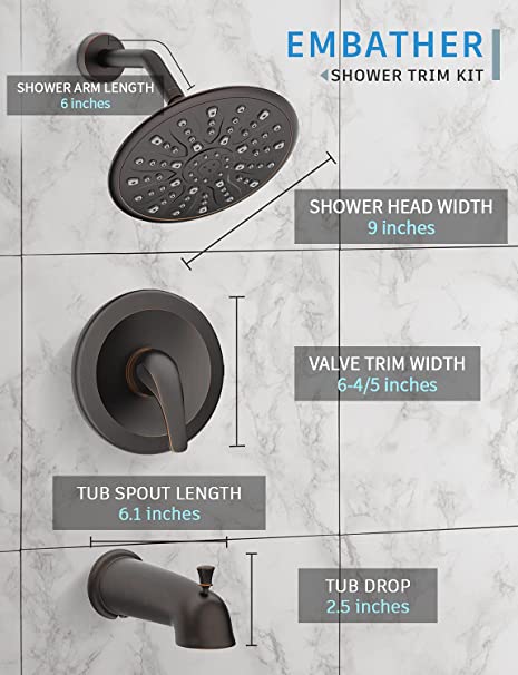 EMBATHER Shower System, Tub and Shower Faucet Set (Rough-in Valve Included) with 9-Inch Rain Shower Head and Tub Spout, Single-Handle Tub and Shower Trim Kit, Oil Rubbed Bronze