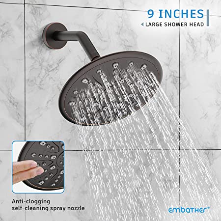 EMBATHER Shower System, Tub and Shower Faucet Set (Rough-in Valve Included) with 9-Inch Rain Shower Head and Tub Spout, Single-Handle Tub and Shower Trim Kit, Oil Rubbed Bronze