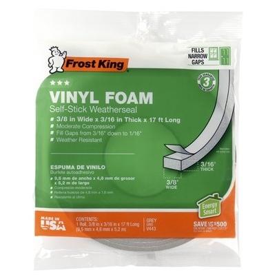 FROST KING Vinyl Foam Weatherseal Tape, 3/8w X 3/16-in. T X 17-ft