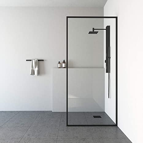 VIGO Zenith Fixed Glass Shower Wall Panels | Framed Tempered Shower Glass Panel for Open Walk-in Bathroom (3" L x 34.125" W x 74" H) | Clear Glass Shower Panel with Matte Black Hardware Finish