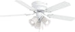 Inlight 42" Classic Flush Mount Ceiling Fan with Pull Chain and 3 Lights, 5 Wood Blades and 3 Speed Reversible Motor, Hugger Ceiling Fan for Small Rooms or Low Ceilings, White Finish, IN-0704-1-WH