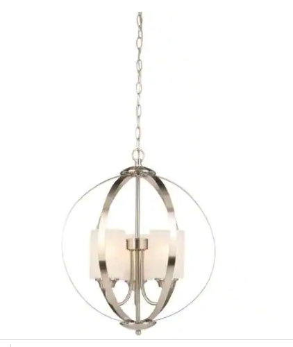 Hampton Bay Findlay 3-Light Brushed Nickel Chandelier with Etched White Glass Shades