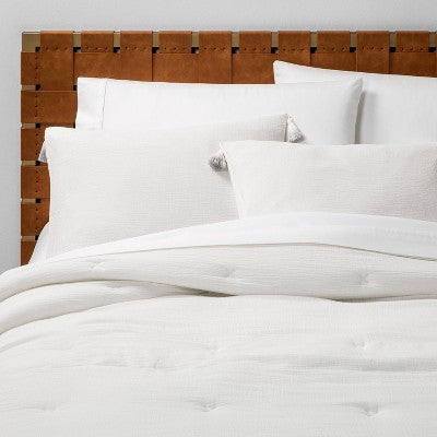 Twin/Twin XL Solid Cotton Gauze Tasseled Comforter Set White - Opalhouse™
