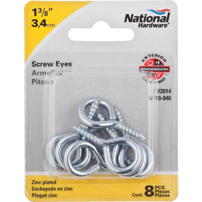 National Hardware N119-040 Large Eye Screw Eyes 1-3/8 Inch #10 Zinc Plated Steel 8 Pack (Case Of 10)