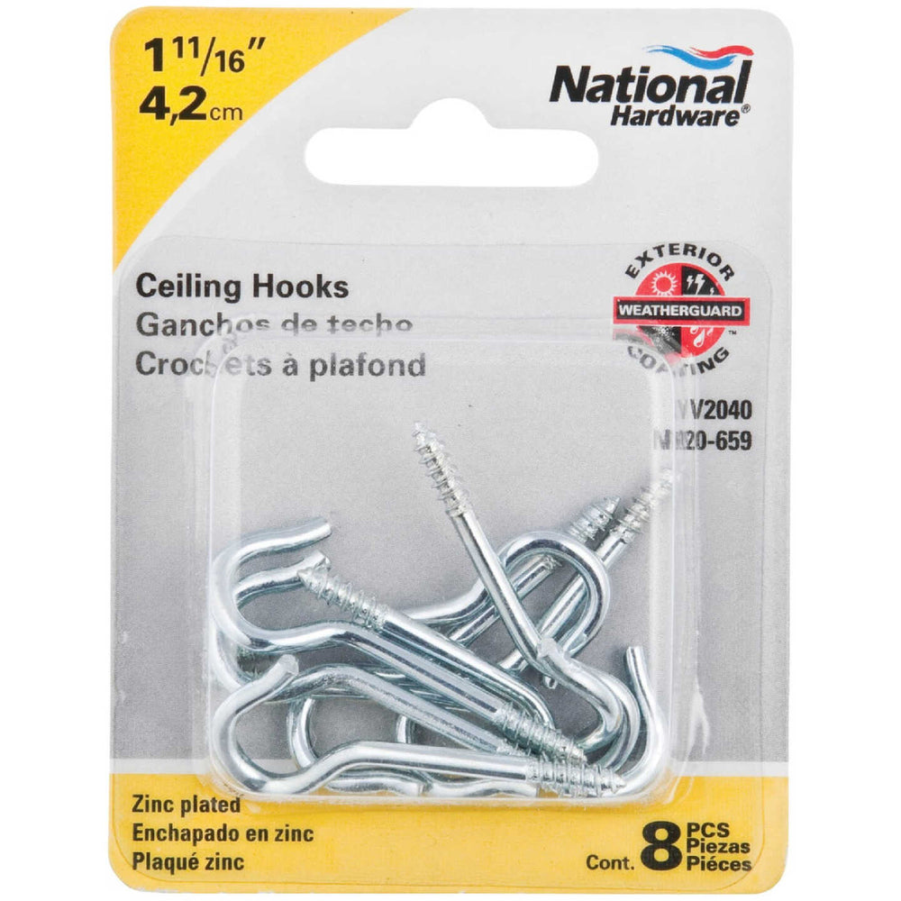 National #12 Zinc Finish Ceiling Hook (8-Pack)