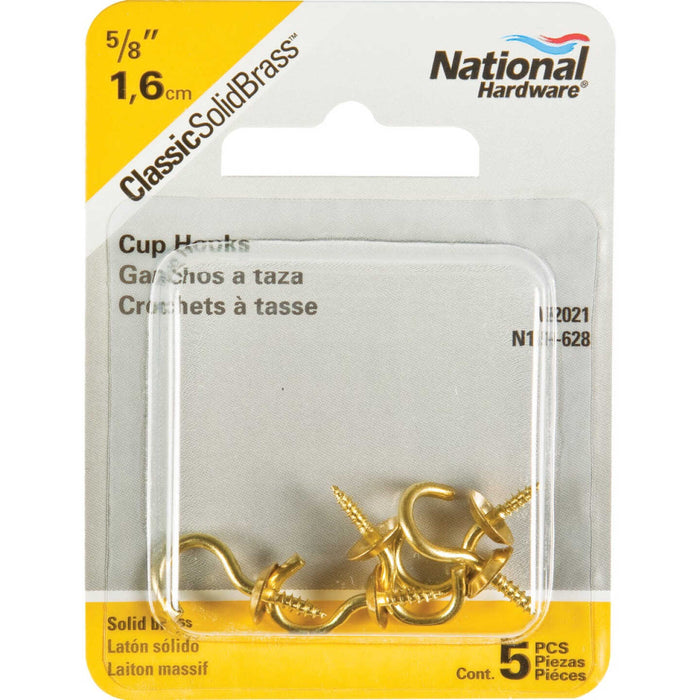 National Hardware 5/8" Cup Hooks in Solid Brass