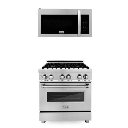 ZLINE 30 in. Kitchen Package with Stainless Steel Dual Fuel Range and Over The Range Microwave with Modern Handle (2KP-RAOTR30) SKU: 2KP-RAOTR30