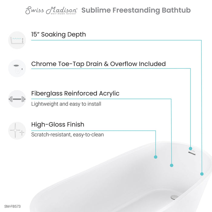 Swiss Madison Sublime 67" Single Slipper Freestanding Bathtub | SM-FB573