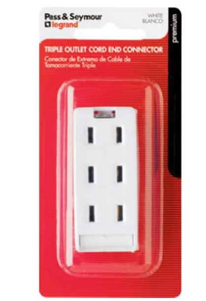 Pass & Seymour 2603WBPCC10 Cord End Triple Outlet, 125V, 10-Amp, White