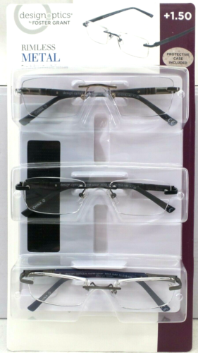 DesignOptics by Foster Grant 3 Pack Square Rimless Reading Glasses +1.50