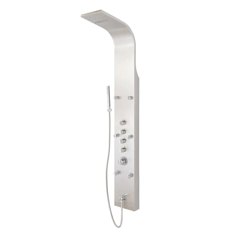 Signature Hardware Novi Thermostatic Stainless Steel Shower Panel with Hand Shower and Six Bodysprays Model:413221