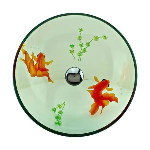 Koi Fish Tempered Glass Countertop Vessel Sink  (Sink Only)