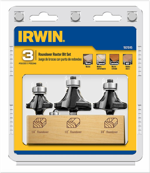 IRWIN 3-Piece Carbide-Tipped Router Bit Set