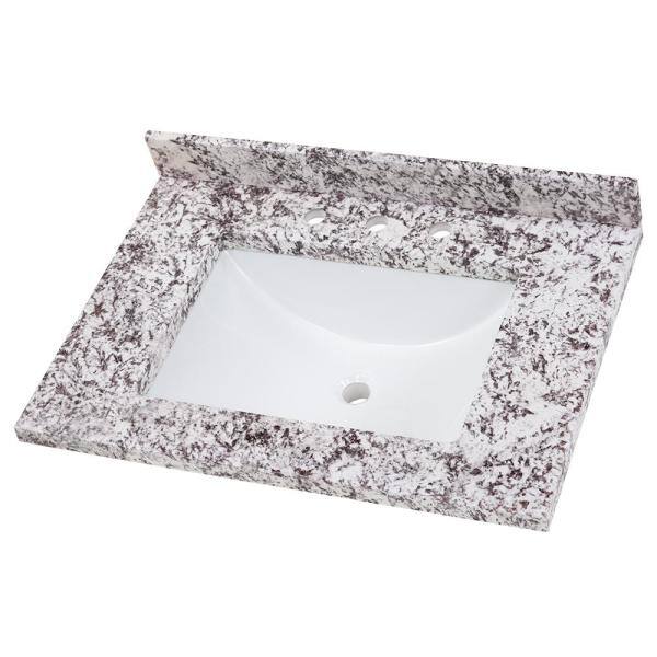 31 in. Stone Effect Vanity Top in Bianco Antico with White Sink
