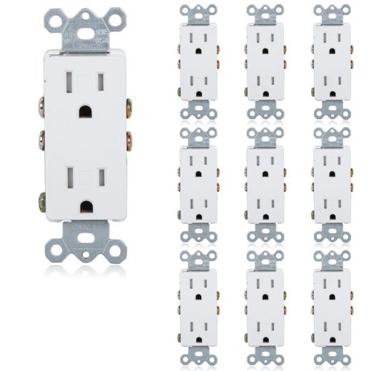 Tamper Resistant Duplex Receptacle Wall Outlet 15A White (10 Pack)