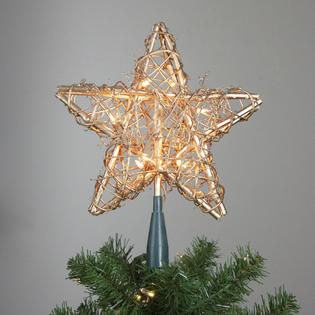 Kurt S. Adler 13" Lighted Indoor Gold Rattan Star Christmas Tree Topper