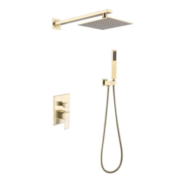 CONCEALED SHOWER SYSTEM WITH 10" SQUARE RAINFALL SHOWER HEAD (BRUSHED GOLD)