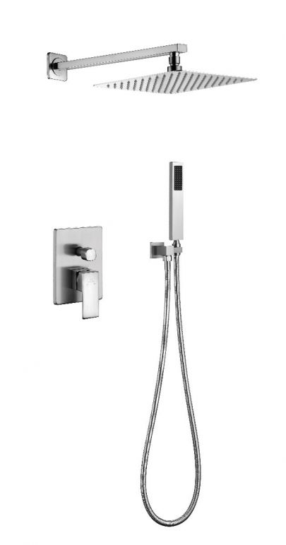CONCEALED SHOWER SYSTEM WITH 10" SQUARE RAINFALL SHOWER HEAD (BRUSHED NICKEL)