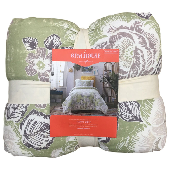 Opal House Twin XL Sage Green Floral Bed Quilt, Comforter