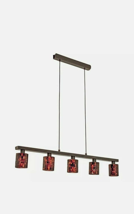 Troya 5-Light Antique Brown Hanging/Ceiling Island Light with Mosaic Glass Shade