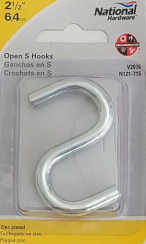 National Hardware N121-715 V2076 Open S Hook in Zinc plated 2 1/2" 6,4cm