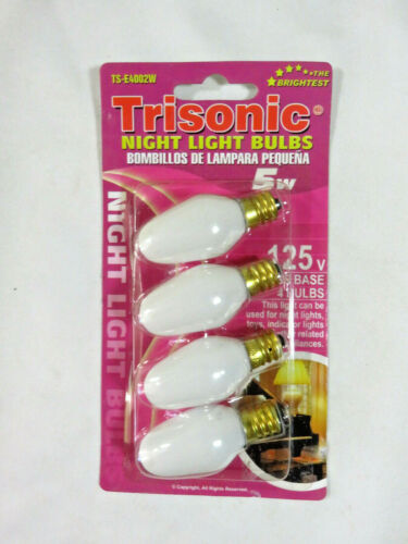 Trisonic 4 pack of NEW - Candelabra Base C7 Night Light Bulb, 5W, White